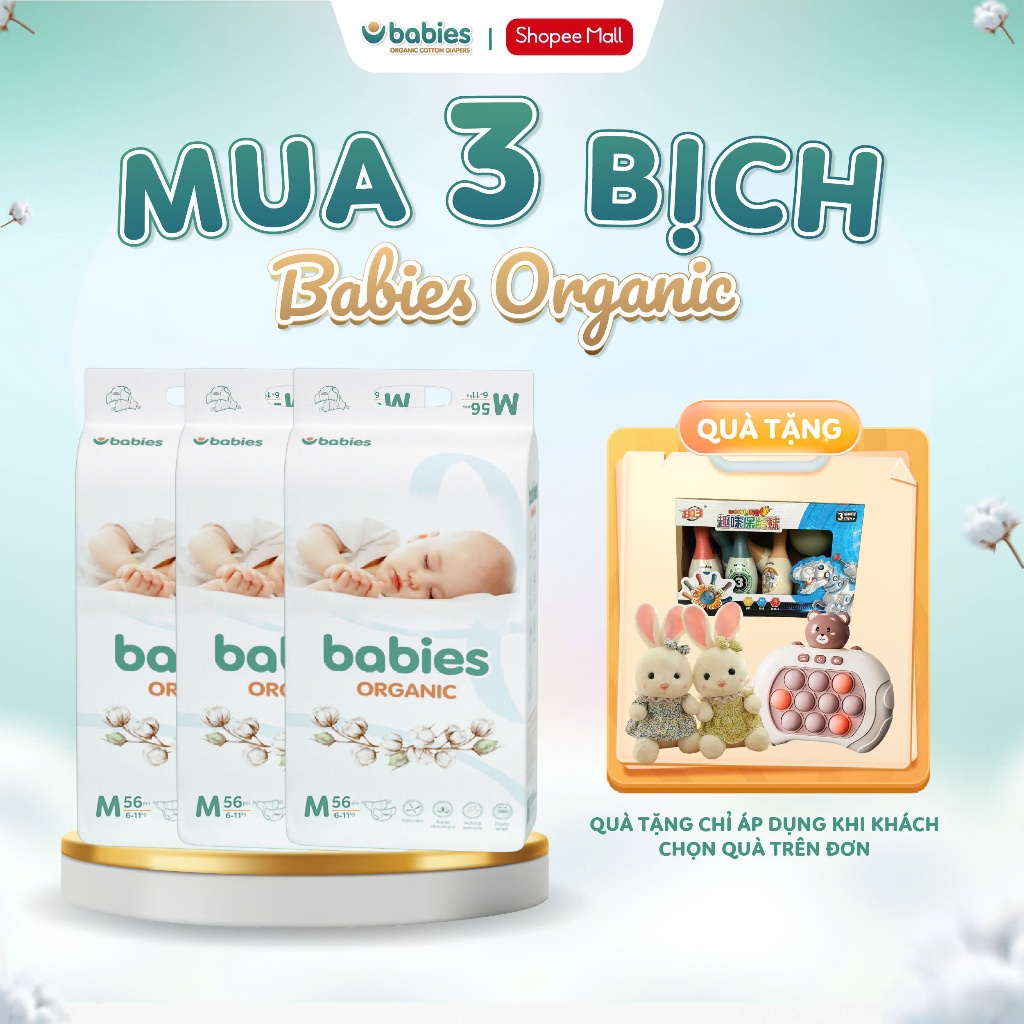 Ảnh Bộ 3 Bịch Tã/Bỉm Quần Babies Organic Siêu Mỏng Thoáng, Thấm Hút Nhanh- Bỉm Việt Đủ Size NB/S/M/L/XL/2XL/3XL 1