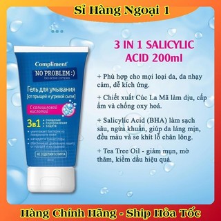 Gel rửa mặt BHA Compliment Noproblem 200ml giúp giảm mụn, sạch sâu, ngăn ngừa mụn, viêm trên da của Nga