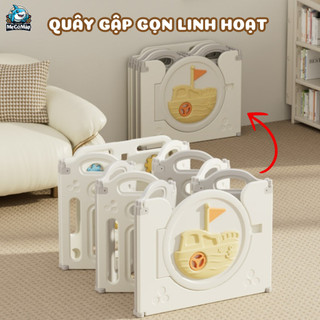 [Mới 2026] Quây Cũi Nhựa Cho Bé Happy Boat Tặng Bóng+Thảm+Bóng Rổ+ Giỏ, Quây Nhựa Gấp Gọn Dùng Cho Mọi Loại Sàn QN05