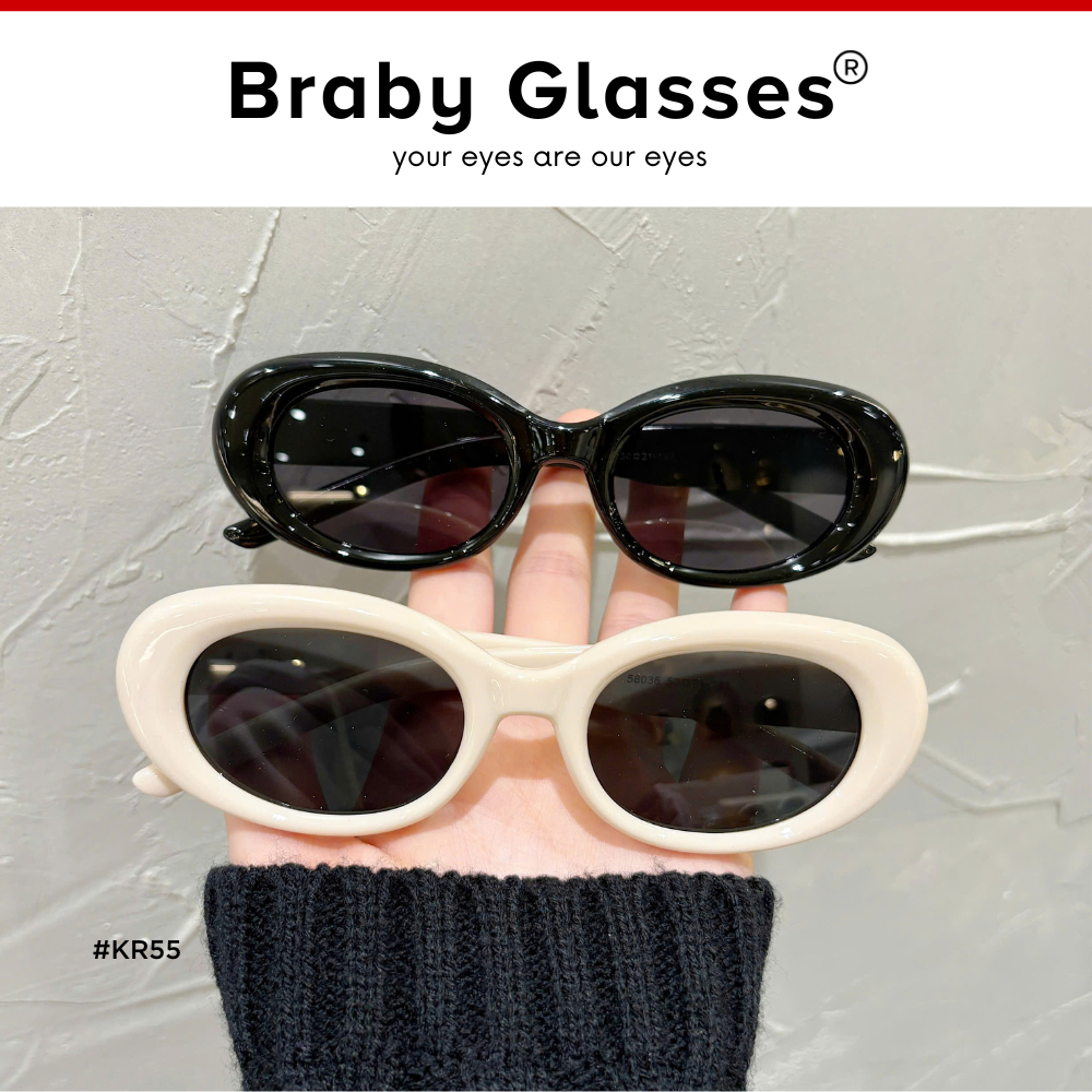 Kính râm mát nam nữ mắt tròn thời trang chống tia UV Braby Glasses gọng nhựa cao cấp thiết kế sang trọng KR55