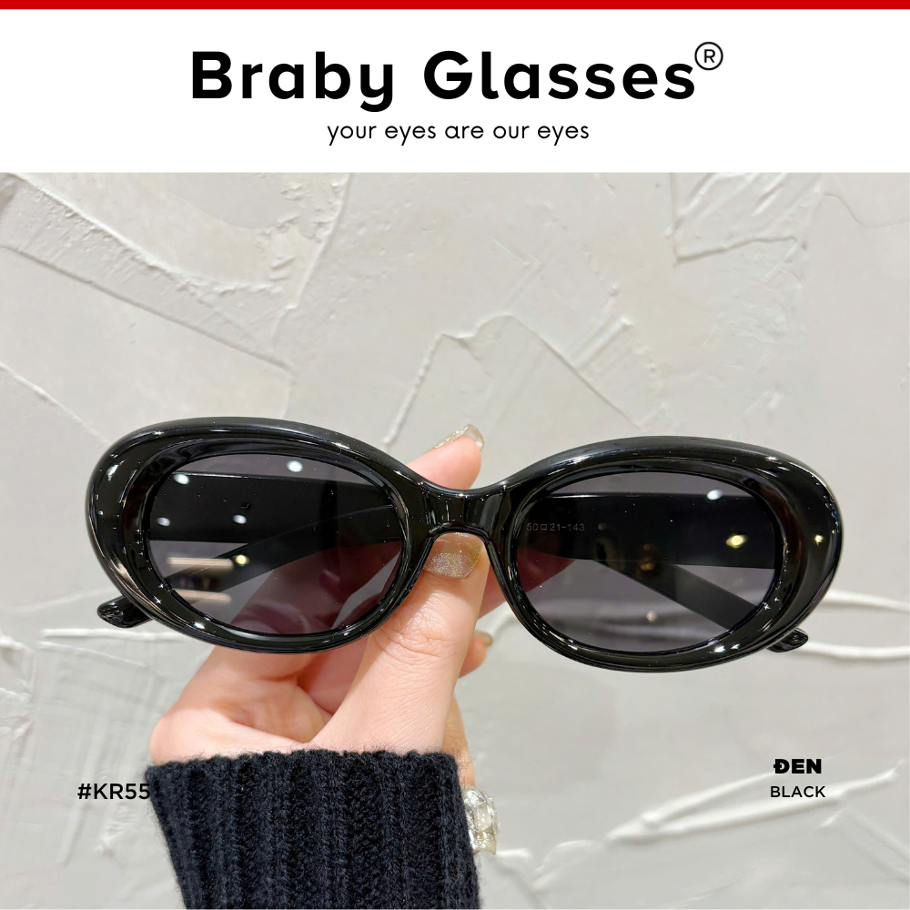 Kính râm mát nam nữ mắt tròn thời trang chống tia UV Braby Glasses gọng nhựa cao cấp thiết kế sang trọng KR55