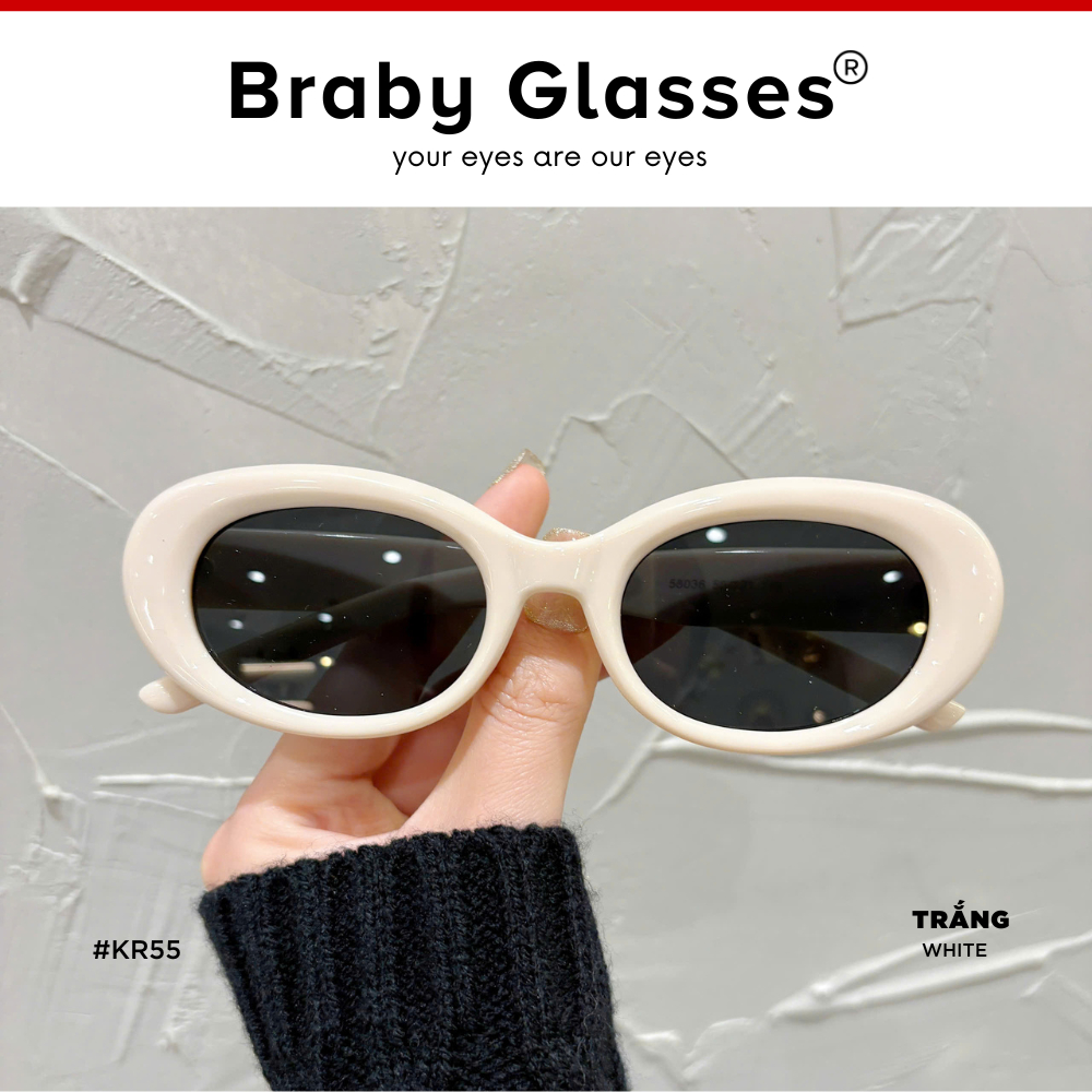Kính râm mát nam nữ mắt tròn thời trang chống tia UV Braby Glasses gọng nhựa cao cấp thiết kế sang trọng KR55