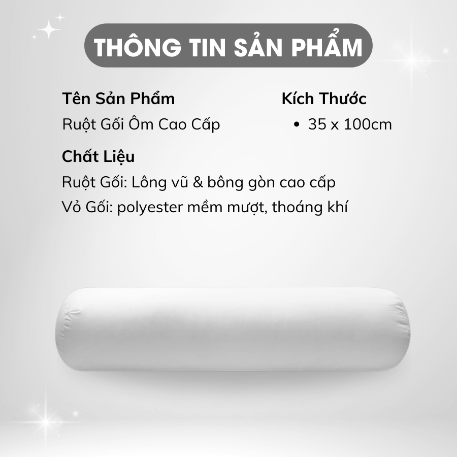 Ảnh Ruột Gối Ôm Cao Cấp Kích Cỡ 35x100cm Chất Liệu 100% Bông Gòn Tự Nhiên Mềm Mại Êm Ái Đàn Hồi Tốt Giúp Giấc Ngủ Thoải Mái 2