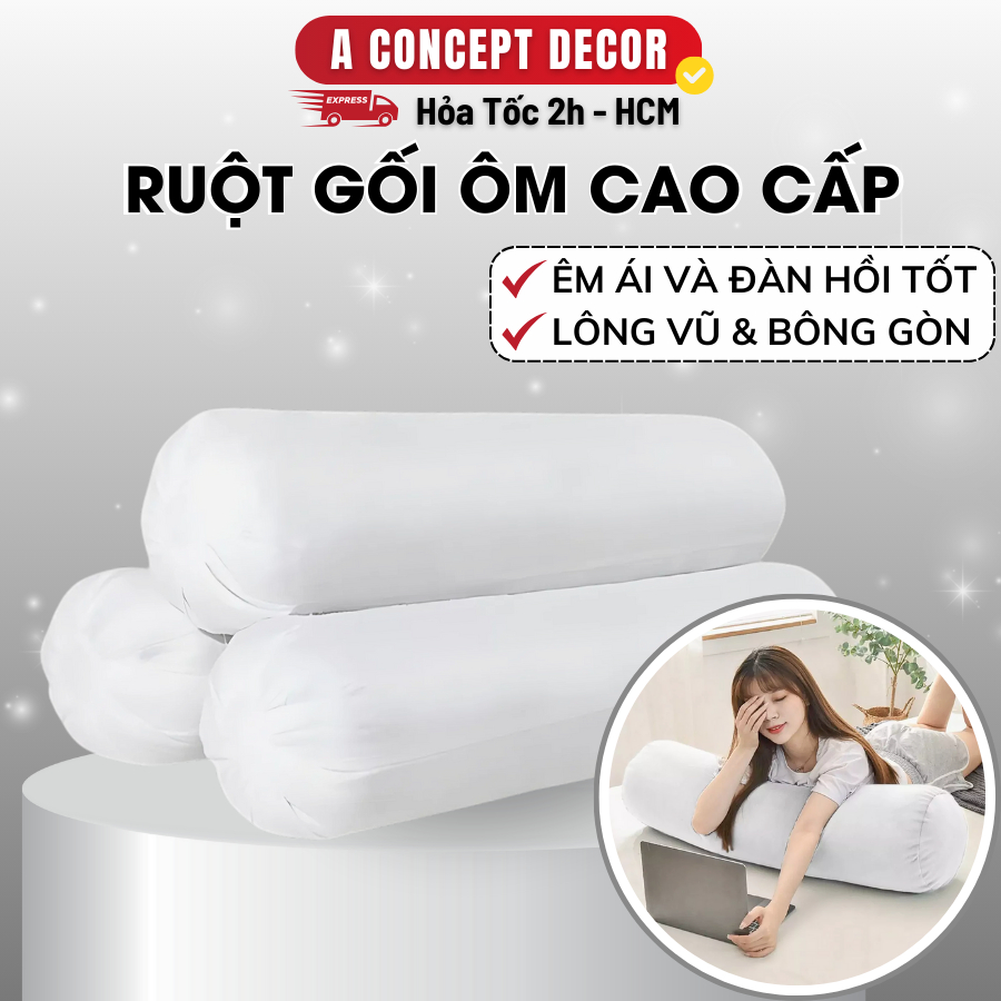 Ảnh Ruột Gối Ôm Cao Cấp Kích Cỡ 35x100cm Chất Liệu 100% Bông Gòn Tự Nhiên Mềm Mại Êm Ái Đàn Hồi Tốt Giúp Giấc Ngủ Thoải Mái 1