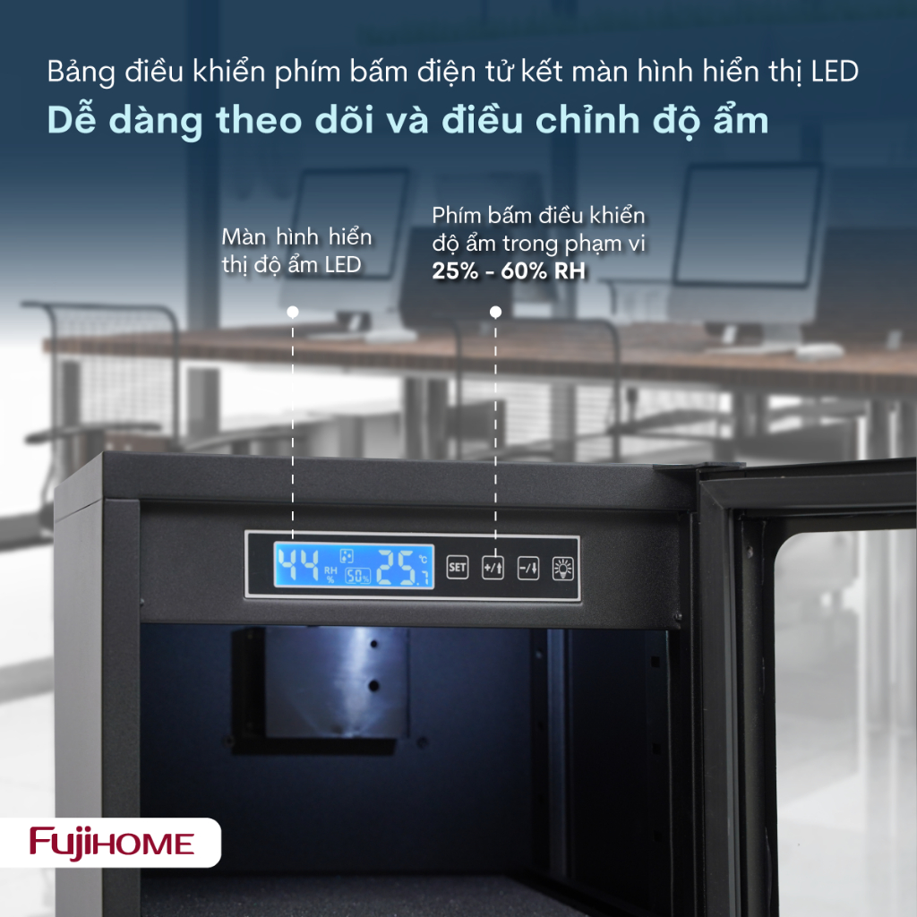 Tủ chống ẩm FUJIHOME 30L DC-30E  tủ hút ẩm bảo vệ thiết bị điện tử ống kính máy ảnh điều chỉnh độ ẩm