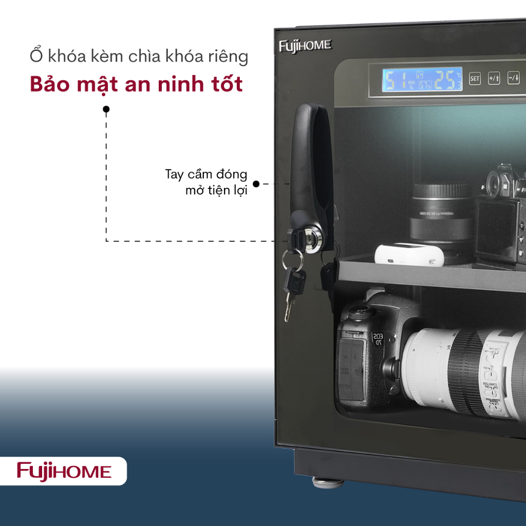 Tủ chống ẩm FUJIHOME 30L DC-30E  tủ hút ẩm bảo vệ thiết bị điện tử ống kính máy ảnh điều chỉnh độ ẩm