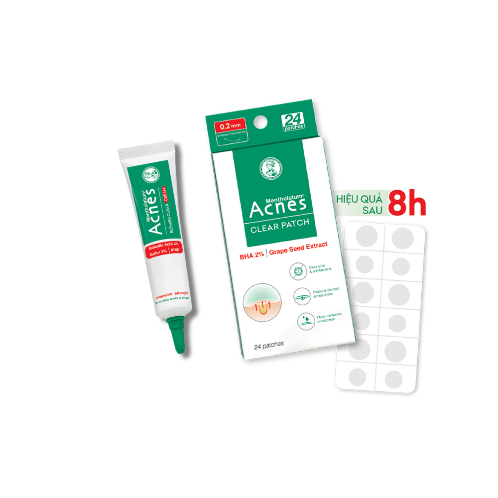 Combo giảm mụn chuyên sâu, ngừa mụn tái phát Acnes (Gel chấm mụn 10g + Miếng dán mụn 24 miếng)