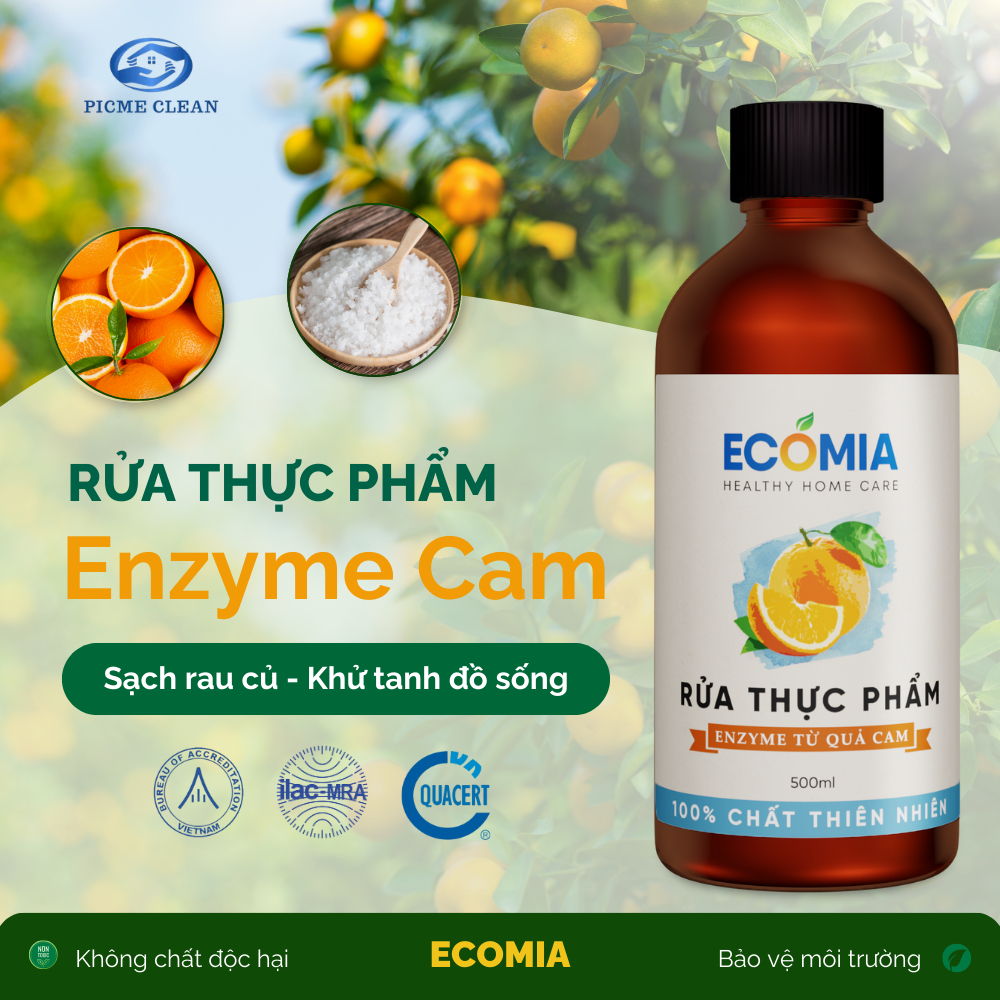 Nước Ngâm Rửa Rau Củ Quả Sinh Học ECOMIA Làm Sạch Thực Phẩm 100% Enzyme Từ Quả Cam