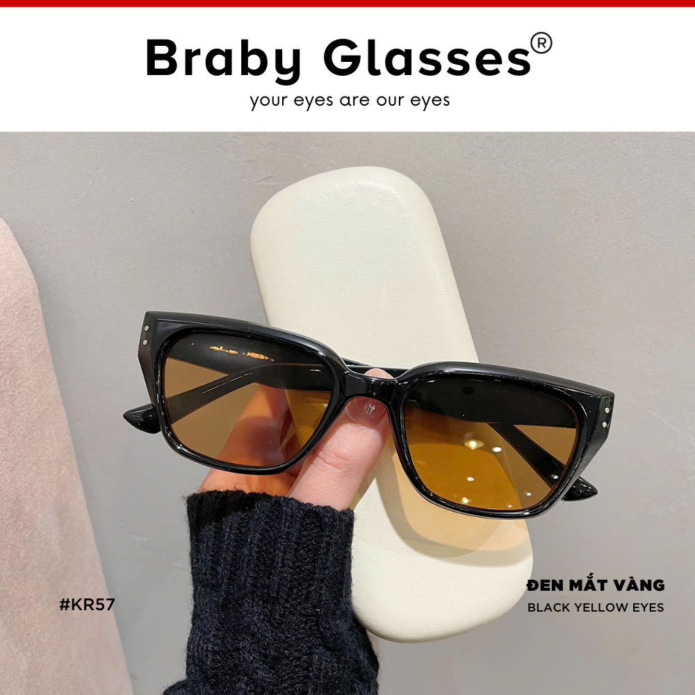 Kính râm mát nam nữ mắt vuông thời trang chống tia UV Braby Glasses gọng nhựa cao cấp thiết kế sang trọng KR57