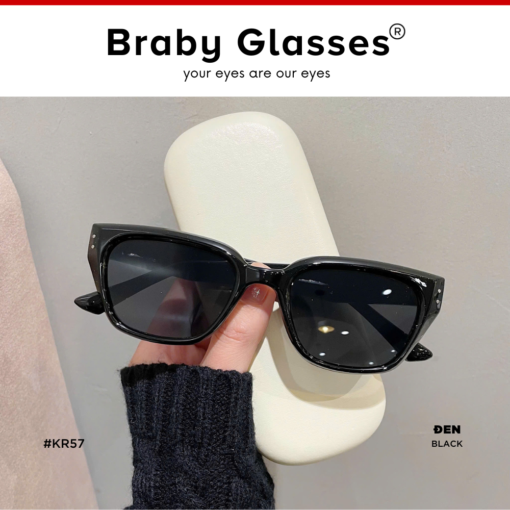 Kính râm mát nam nữ mắt vuông thời trang chống tia UV Braby Glasses gọng nhựa cao cấp thiết kế sang trọng KR57