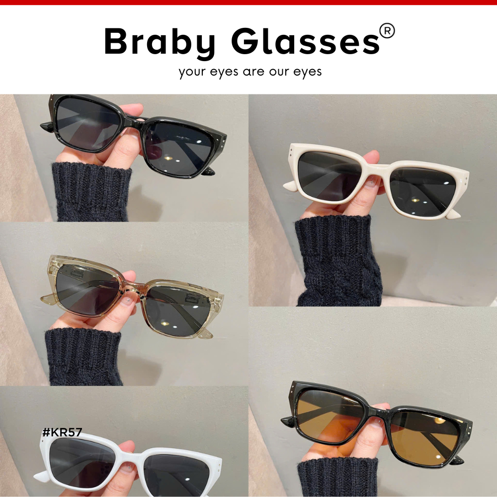 Kính râm mát nam nữ mắt vuông thời trang chống tia UV Braby Glasses gọng nhựa cao cấp thiết kế sang trọng KR57