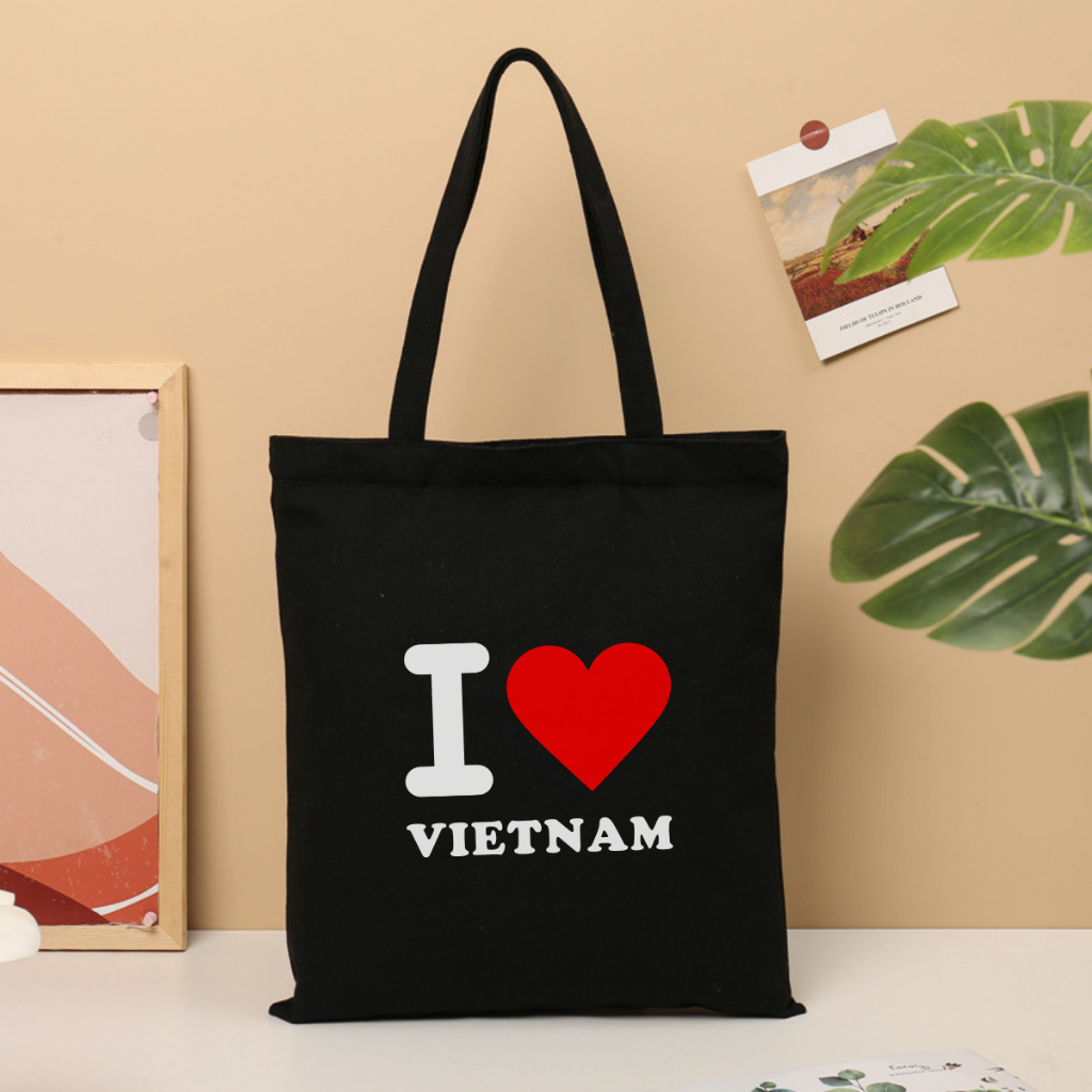 Túi tote vải canvas túi thêu Tôi Yêu Việt Nam có khóa kéo kích thước 35x40cm thời trang đựng đồ đi học đi chơi