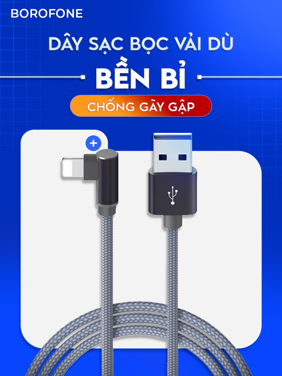 Ảnh Dây cáp sạc IP Borofone BX32 2.4A hỗ trợ truyền dữ liệu, bọc dù chống gãy gập dài 1 mét cho điện thoại 5>14 4