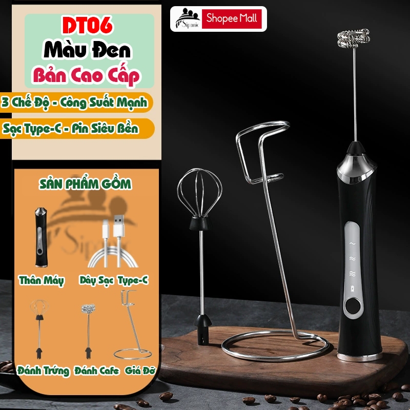 Ảnh Máy đánh cà phê, Sipanic tạo bọt cà phê, đánh trứng mini cầm tay pin sạc 3 chế độ 1