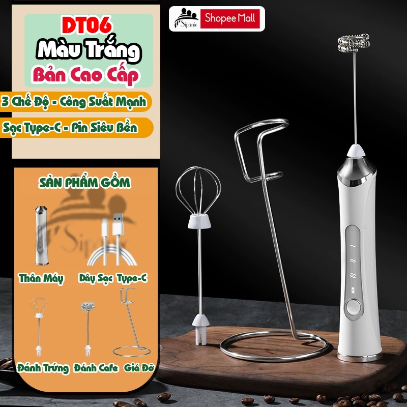 Ảnh Máy đánh cà phê, Sipanic tạo bọt cà phê, đánh trứng mini cầm tay pin sạc 3 chế độ 2