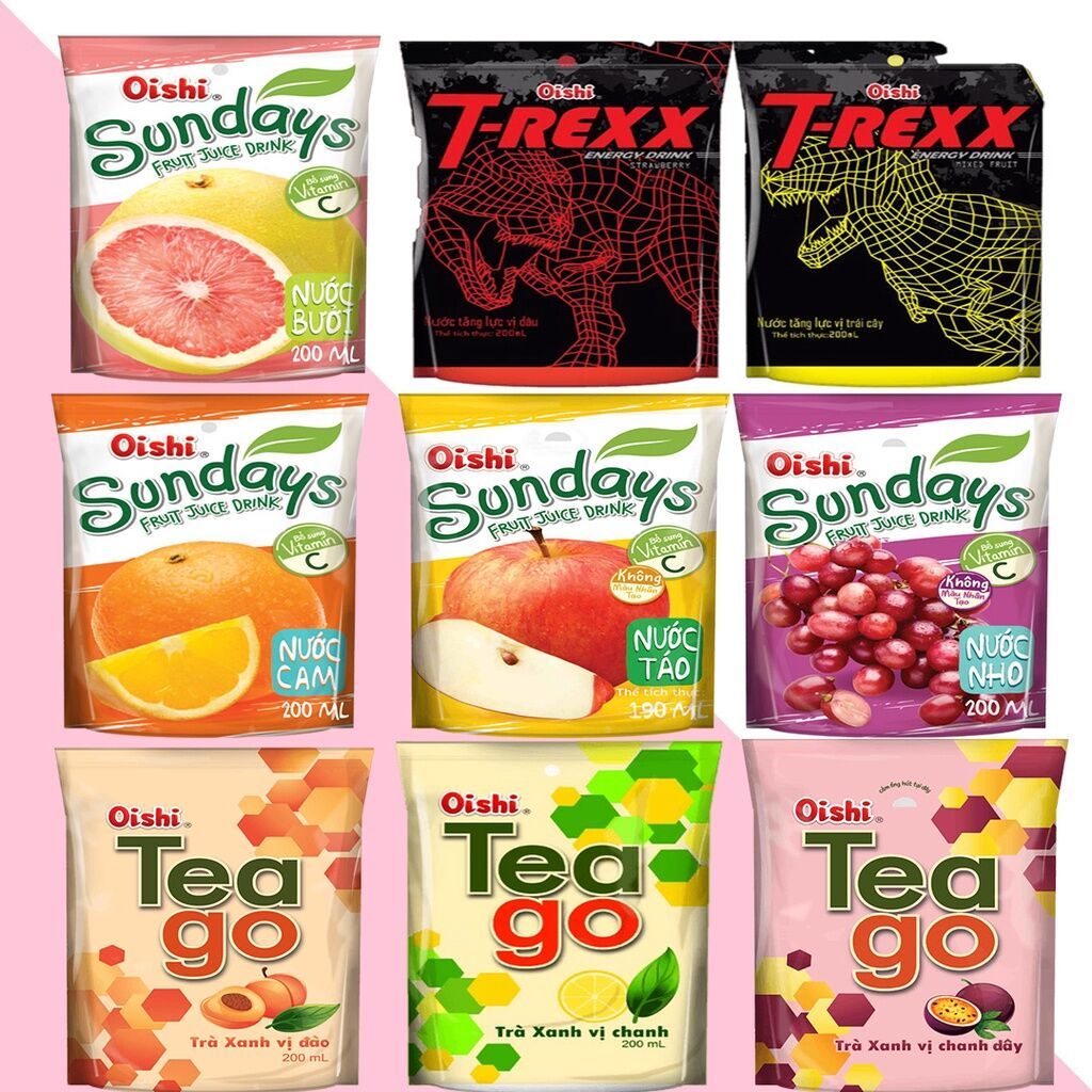Nước Oishi (teago , sundays, t-rexx) túi (10gói* 180ml) | Shopee Việt Nam