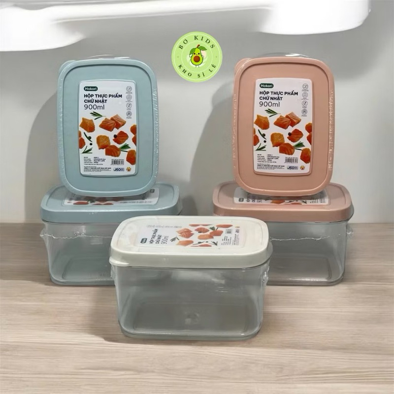 Combo 9 hộp thực phẩm chữ nhật loại đẹp Hokori (MS:6522) Việt Nhật, Hộp bảo quản thức ăn 900ml-1600ml-2800ml