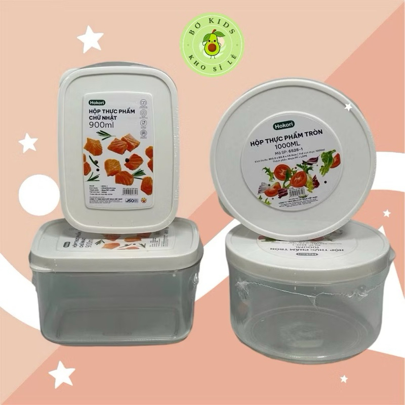 Combo 9 hộp thực phẩm chữ nhật loại đẹp Hokori (MS:6522) Việt Nhật, Hộp bảo quản thức ăn 900ml-1600ml-2800ml