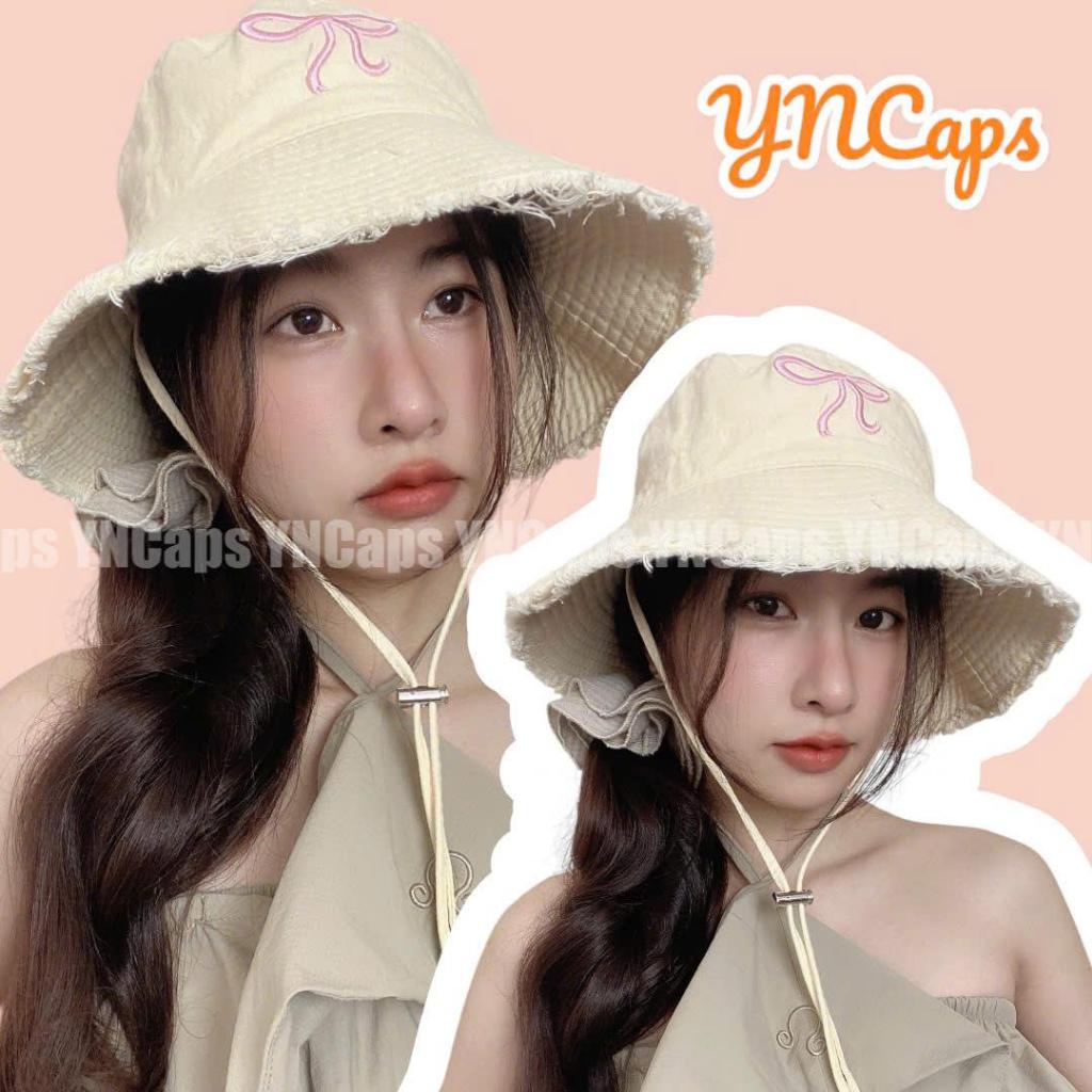 Nón bucket tua rua viền rách nơ hồng mũ tai bèo rộng vành unisex chống ...