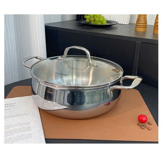 Nồi canh, nồi lẩu thành thấp Chockmen [226]  24cm inox 18/10 3 lớp nguyên khối