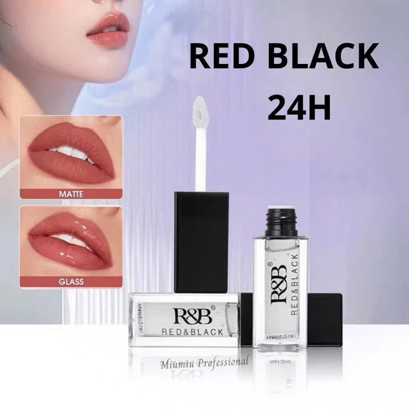 Son bóng R&B Red & Black – khóa màu son lì, giữ màu bền lâu, bóng nhẹ, không bết, giúp môi căng mọng tự nhiên