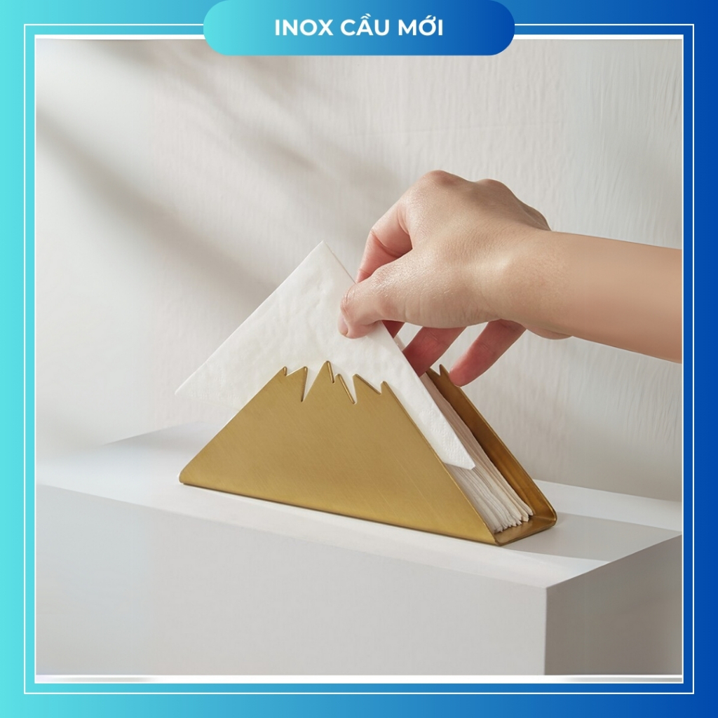 Khay đựng giấy ăn inox cao cấp, hình dãy núi sang trọng giúp bày trí đẹp mắt trên bàn ăn
