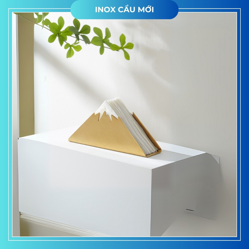 Khay đựng giấy ăn inox cao cấp, hình dãy núi sang trọng giúp bày trí đẹp mắt trên bàn ăn