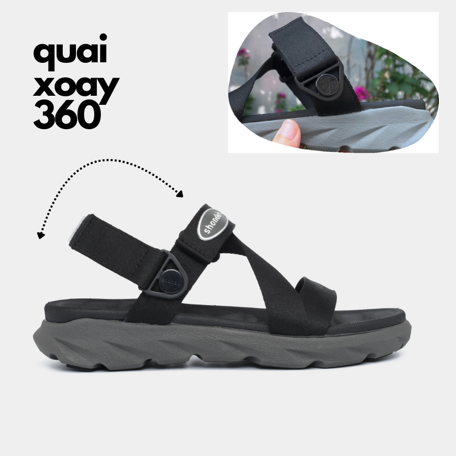 Ảnh Giày Sandal Nam Nữ F6S Thoải Mái, Nhẹ Êm Xoay Shondo XÁM ĐEN F6S1212 1