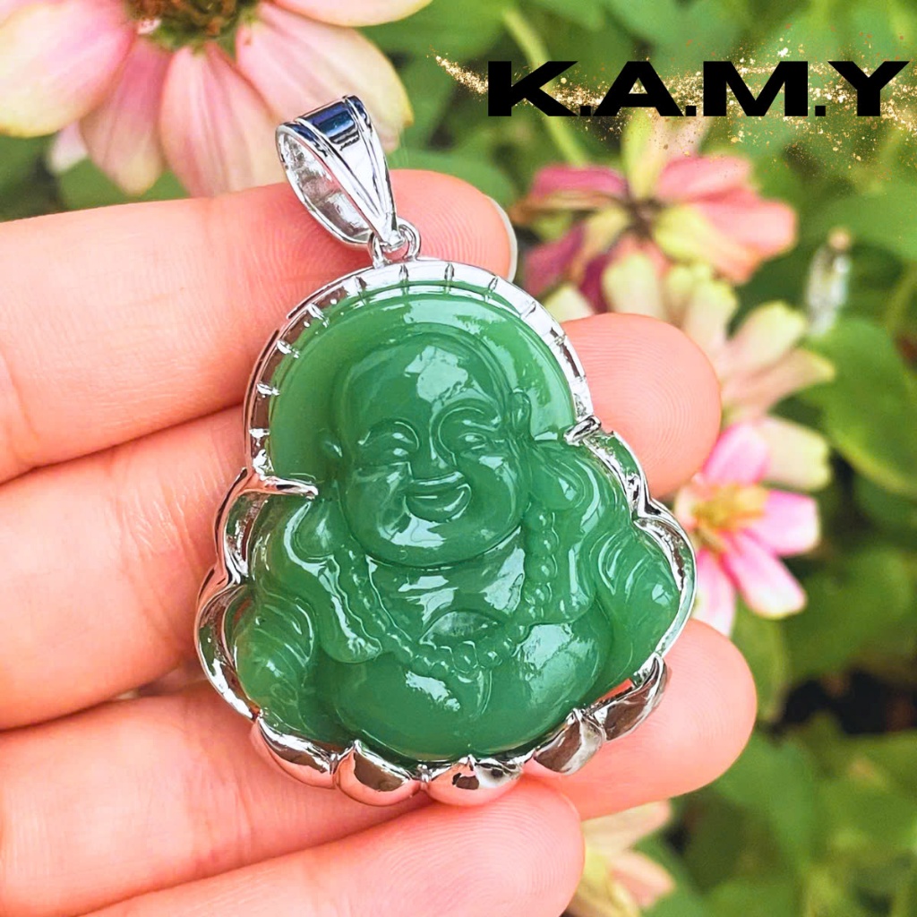 Mặt Dây Chuyền Hình Phật Di Lặc Ngồi Đài Sen Đá Thủy Tinh Xanh Tài Lộc - Trang Sức KAMY