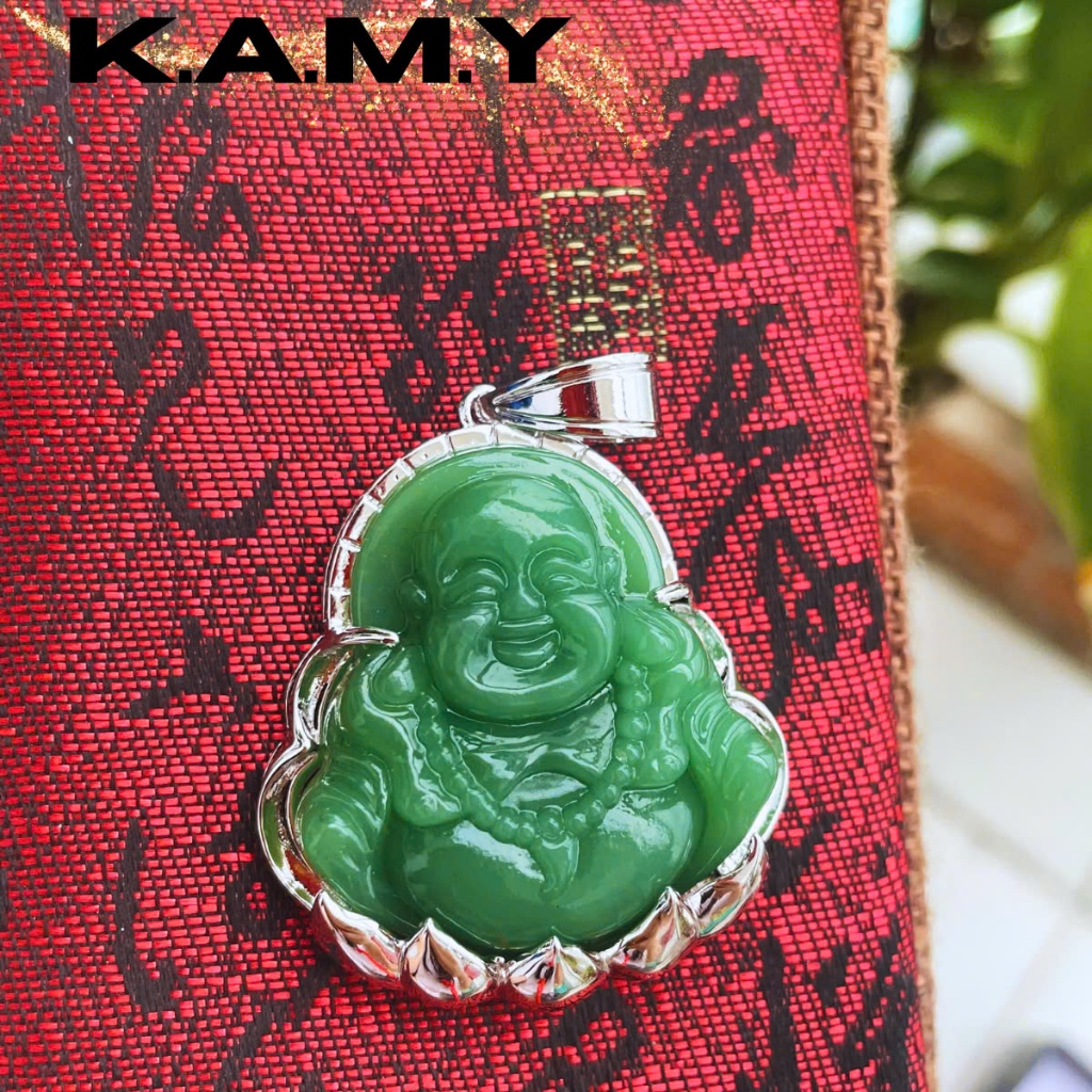 Mặt Dây Chuyền Hình Phật Di Lặc Ngồi Đài Sen Đá Thủy Tinh Xanh Tài Lộc - Trang Sức KAMY