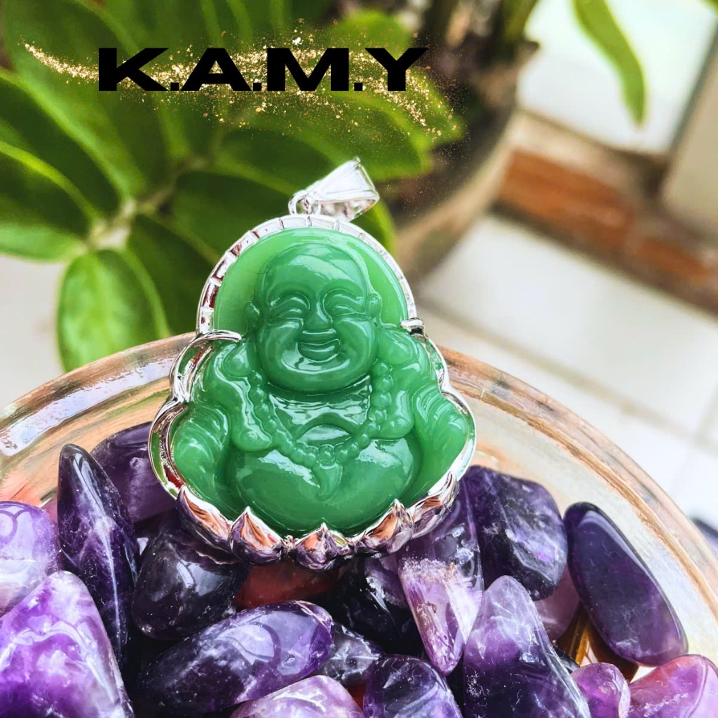 Mặt Dây Chuyền Hình Phật Di Lặc Ngồi Đài Sen Đá Thủy Tinh Xanh Tài Lộc - Trang Sức KAMY