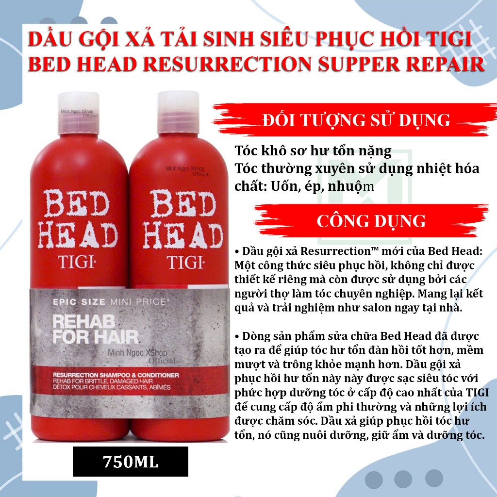 Ảnh Dầu gội xả tái sinh siêu phục hồi Tigi Bed Head Resurrection Supper Repair 750ML, tigi đỏ bản au mỹ 2