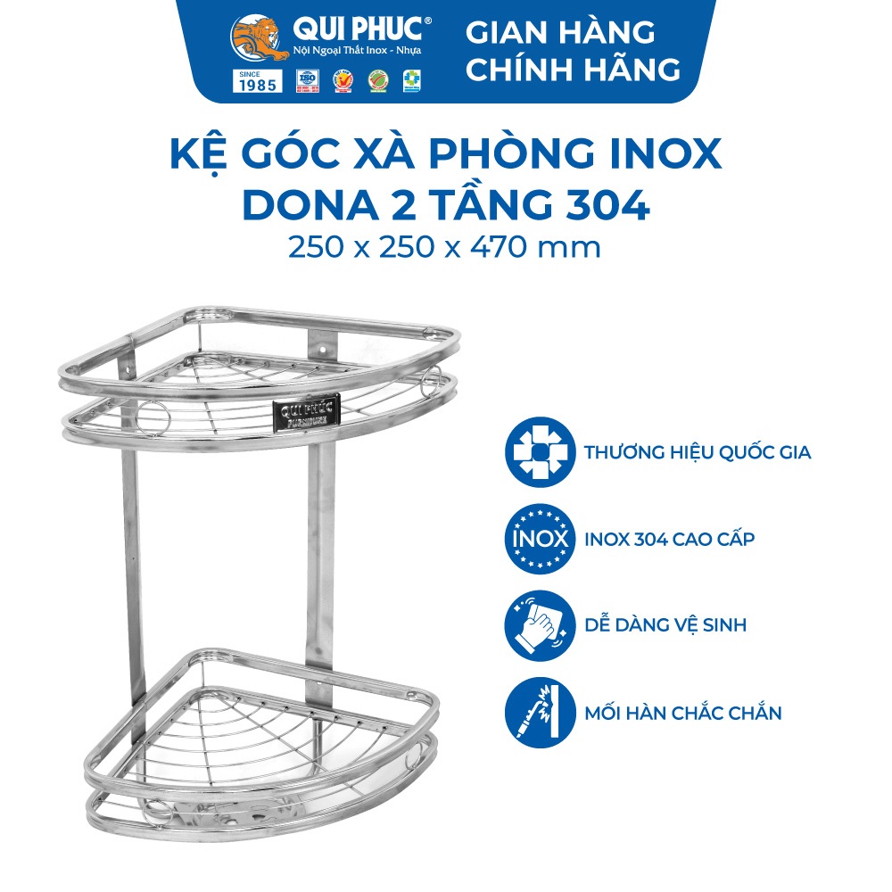 Kệ góc nhà tắm Dona QUI PHÚC, inox 304 cao cấp, không gỉ, 2 tầng tiện lợi, tiết kiệm không gian