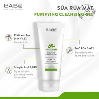Sữa rửa mặt BABÉ STOP AKN Purifying Cleansing Gel cho da dầu mụn tuýp 200ml