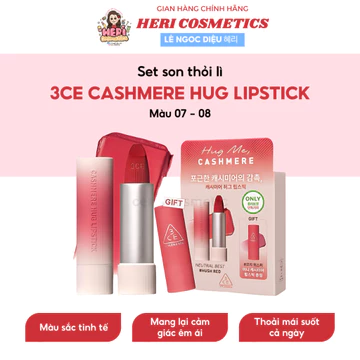 Set Son Thỏi Mềm Môi 3CE Cashmere Hug Lipstick Chất Mịn Nhẹ Và Mượt Môi - Heri Cosmetics
