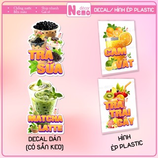 [TRÀ CÁC LOẠI] Decal Dán, Hình Ép Plastic Trà Tắc... Trang Trí Quán Nước, Cà Phê, Trà Sữa, Quán Ăn - Size A3, A4, A5.
