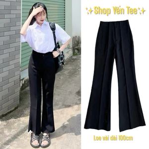 Quần vải ống loe 1 cúc cạp siêu cao , mặc đi học che khuyết diểm dành cho nữ #1008 #1009