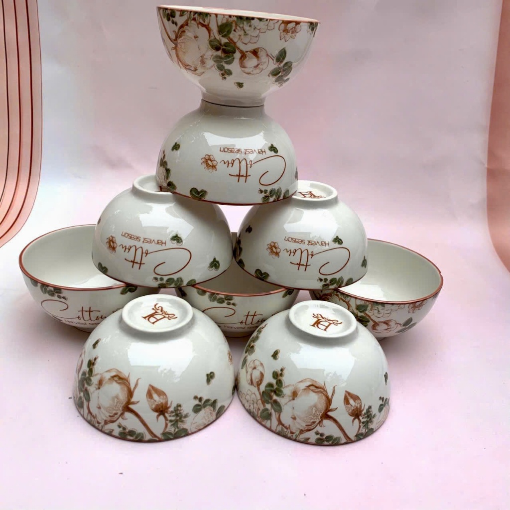 Set đĩa bát ăn cơn họa tiết 4D  - Bộ 10 bát ăn cơm sứ trắng ngọc hoa đẹp sang trọng- Chén sứ ăn cơm