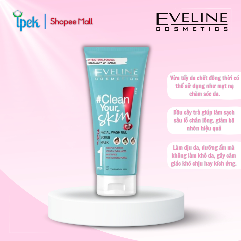 Ảnh Gel rửa mặt sạch sâu ngừa mụn Eveline 3 trong 1 Clean Your Skin 200ml 2