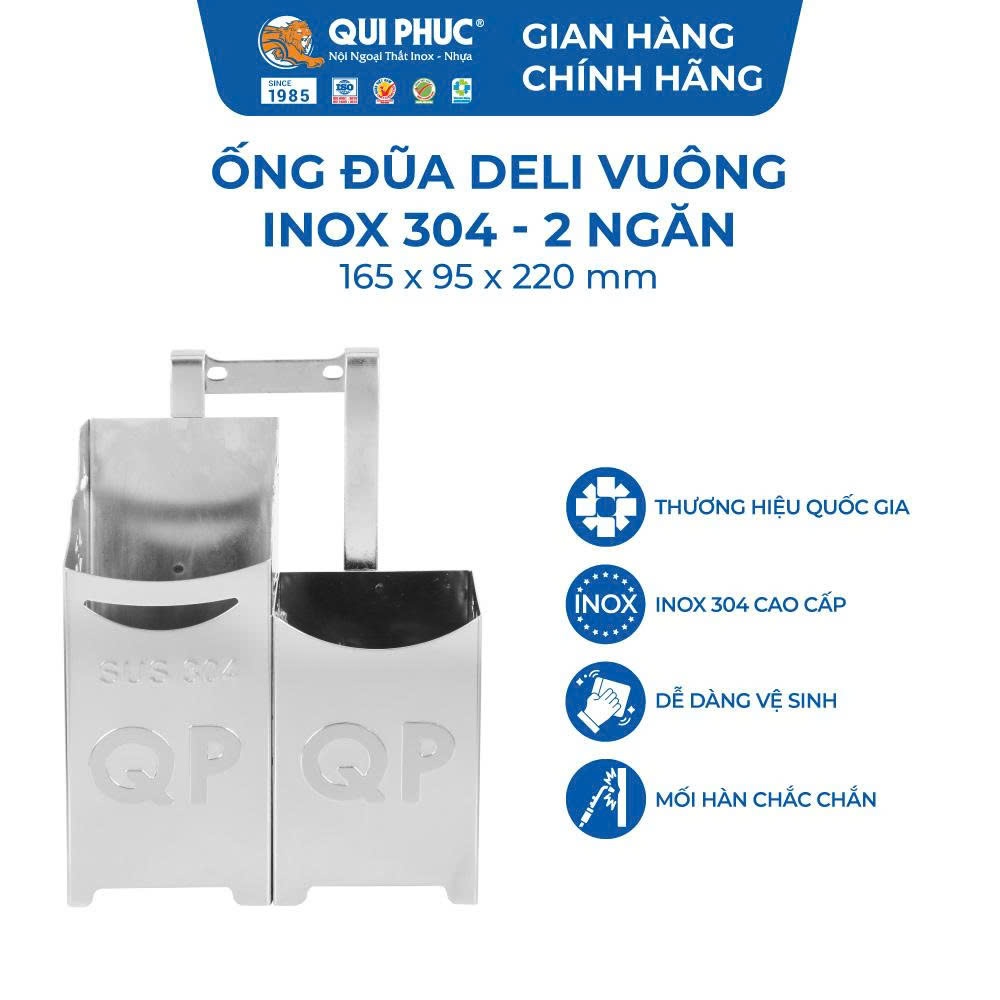 Ống đũa Deli Vuông QUI PHÚC, 2 ngăn, inox 304 không gỉ, sáng bóng, cao cấp, an toàn vệ sinh