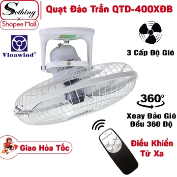 Quạt Đảo Trần Vinawind QTD-400XĐB Điều Khiển Từ Xa - Quạt Gắn Trần Đảo Gió SOTHING Xiangwu Công Suất 46W Bảo Hành 1 Năm