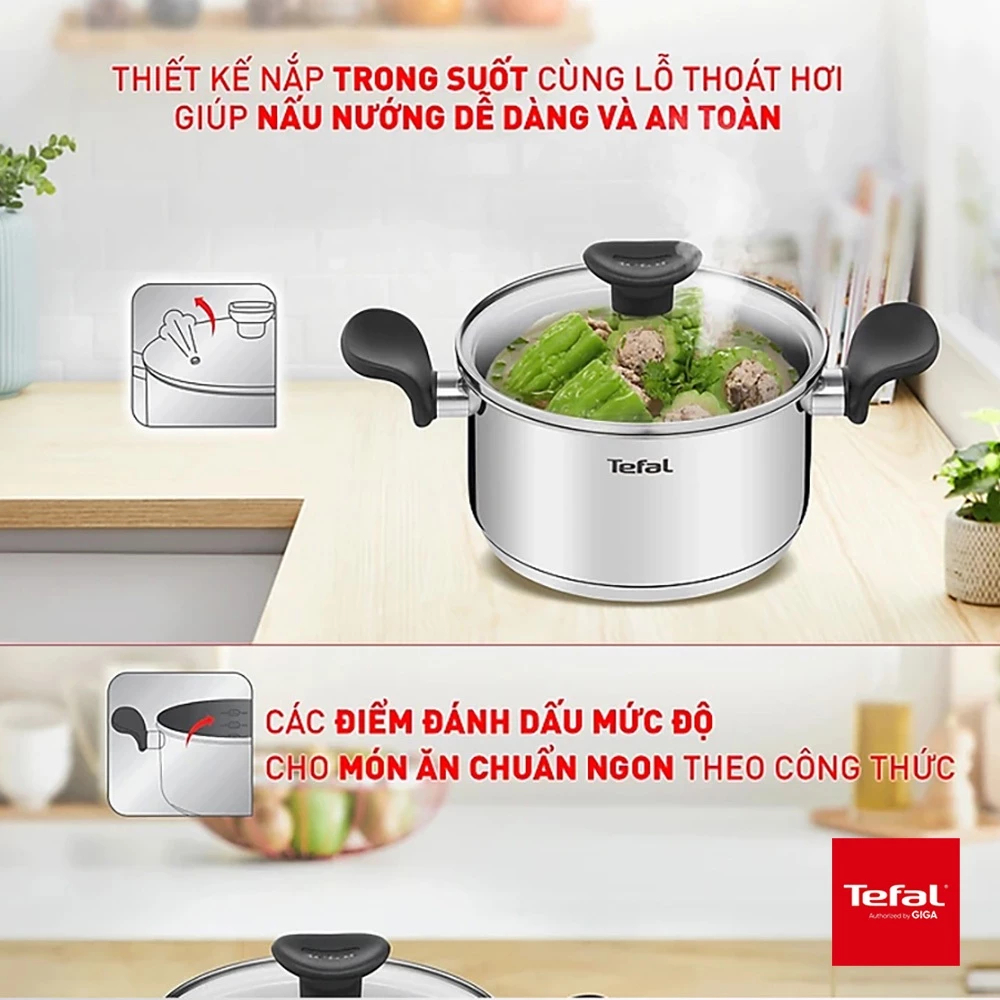 Nồi inox Tefal Primary 20cm (E3084435) - Sử dụng cho mọi loại bếp - Bảo hành chính hãng 24 tháng