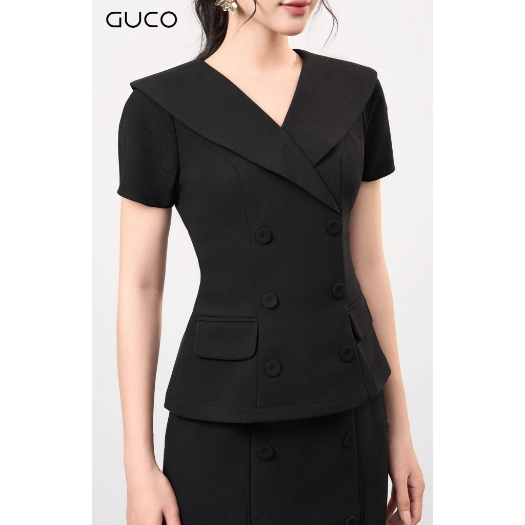 GUCO - Áo Kiểu Công Sở Nắp Túi - Đen A577 | Shopee Việt Nam