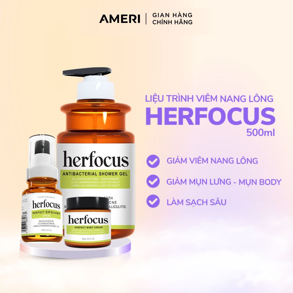 Ảnh Bộ viêm nang lông, viêm lỗ chân lông, Xịt mụn lưng HERFOCUS ngăn ngừa mụn, giảm thâm MEE NATURAL 1