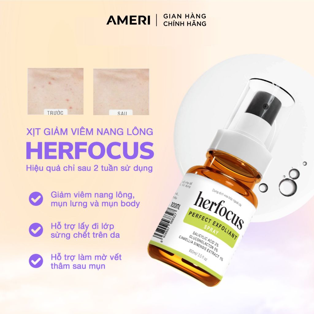 Ảnh Bộ viêm nang lông, viêm lỗ chân lông, Xịt mụn lưng HERFOCUS ngăn ngừa mụn, giảm thâm MEE NATURAL 4