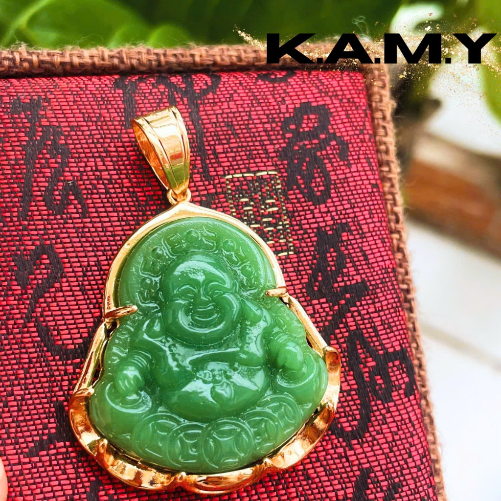 Mặt Dây Chuyền Hình Phật Di Lặc Cười Kim Tài Đá Thủy Tinh Xanh May Mắn - Trang Sức KAMY