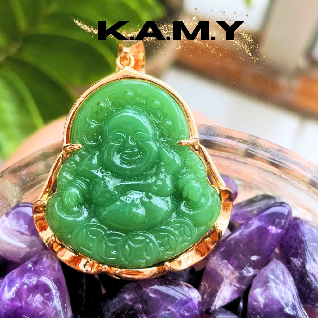 Mặt Dây Chuyền Hình Phật Di Lặc Cười Kim Tài Đá Thủy Tinh Xanh May Mắn - Trang Sức KAMY