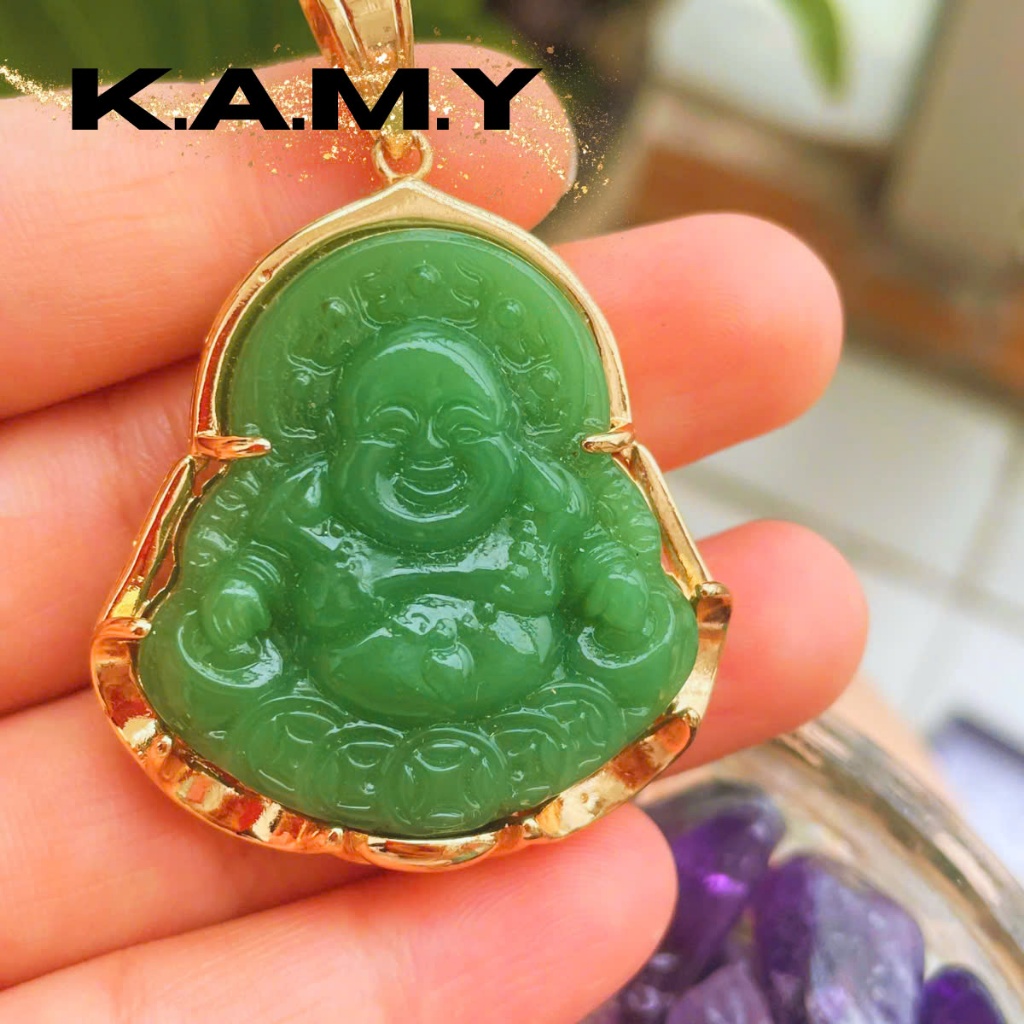 Mặt Dây Chuyền Hình Phật Di Lặc Cười Kim Tài Đá Thủy Tinh Xanh May Mắn - Trang Sức KAMY