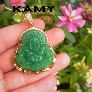 Mặt Dây Chuyền Hình Phật Di Lặc Cười Kim Tài Đá Thủy Tinh Xanh May Mắn - Trang Sức KAMY