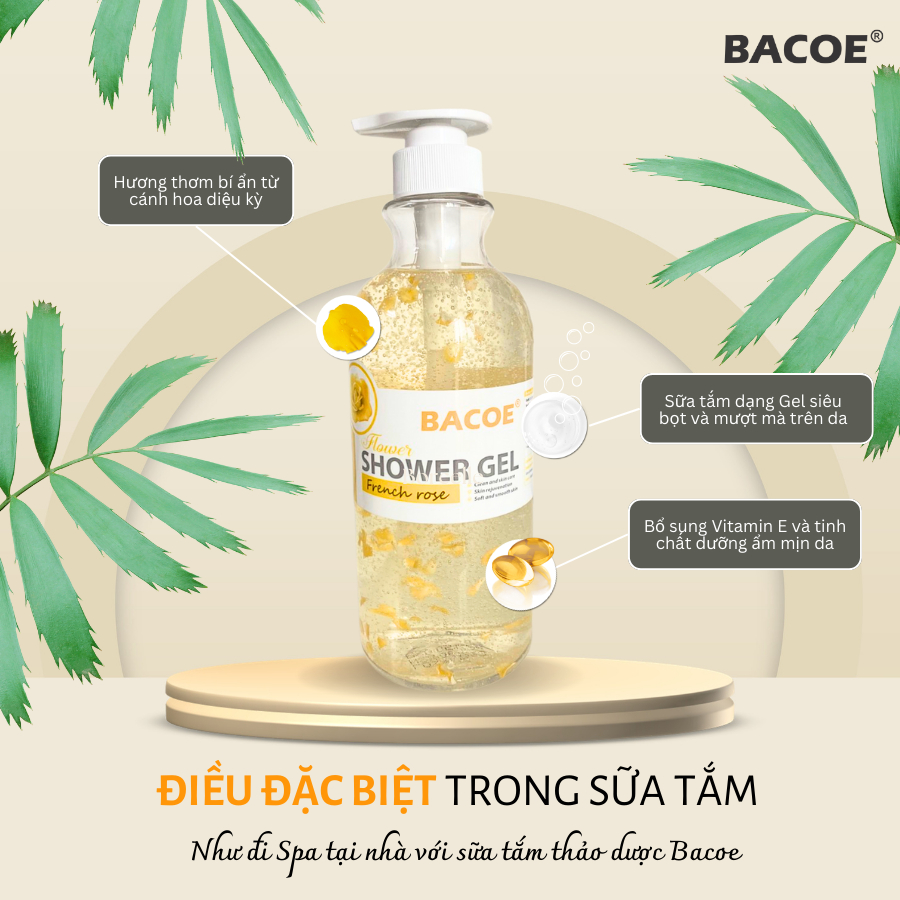 Sữa Tắm Trắng Mịn Ẩm Da Bacoe Cánh Hoa Hồng